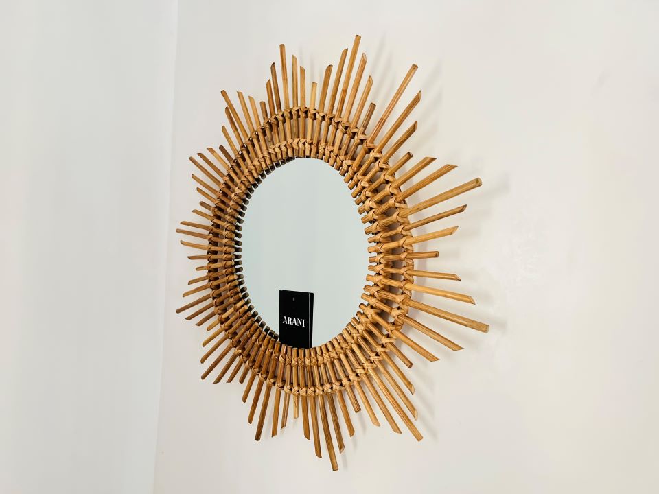 Sun shape rattan mirror