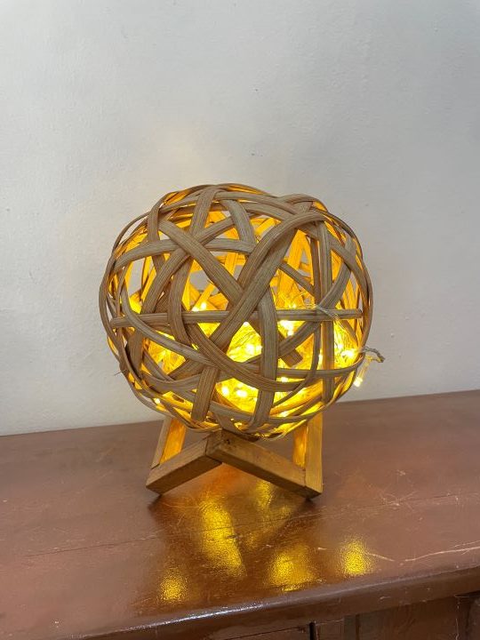 Rattan cane ball light stand